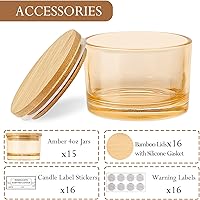 Vista 2 de CONNOO Paquete de 15 tarros de vela de vidrio ámbar dorado de 4 onzas con tapas herméticas de bambú para hacer velas, recipientes vacíos de boca