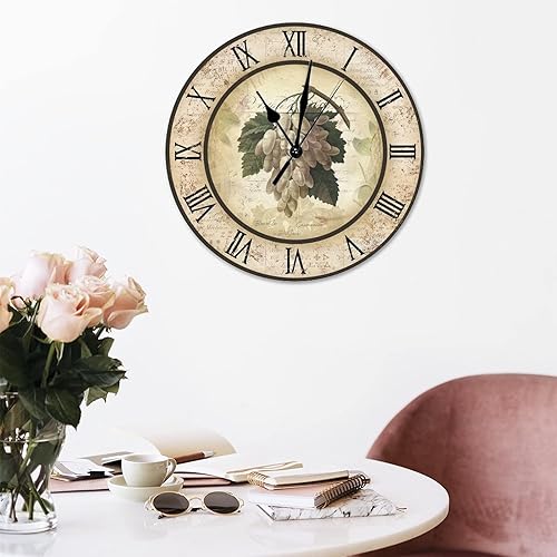Miniatura 5 de Relojes de pared de madera de vino de uva, relojes antiguos sin marco de 12 pulgadas, silenciosos, sin tictac, funciona con pilas, reloj de pared