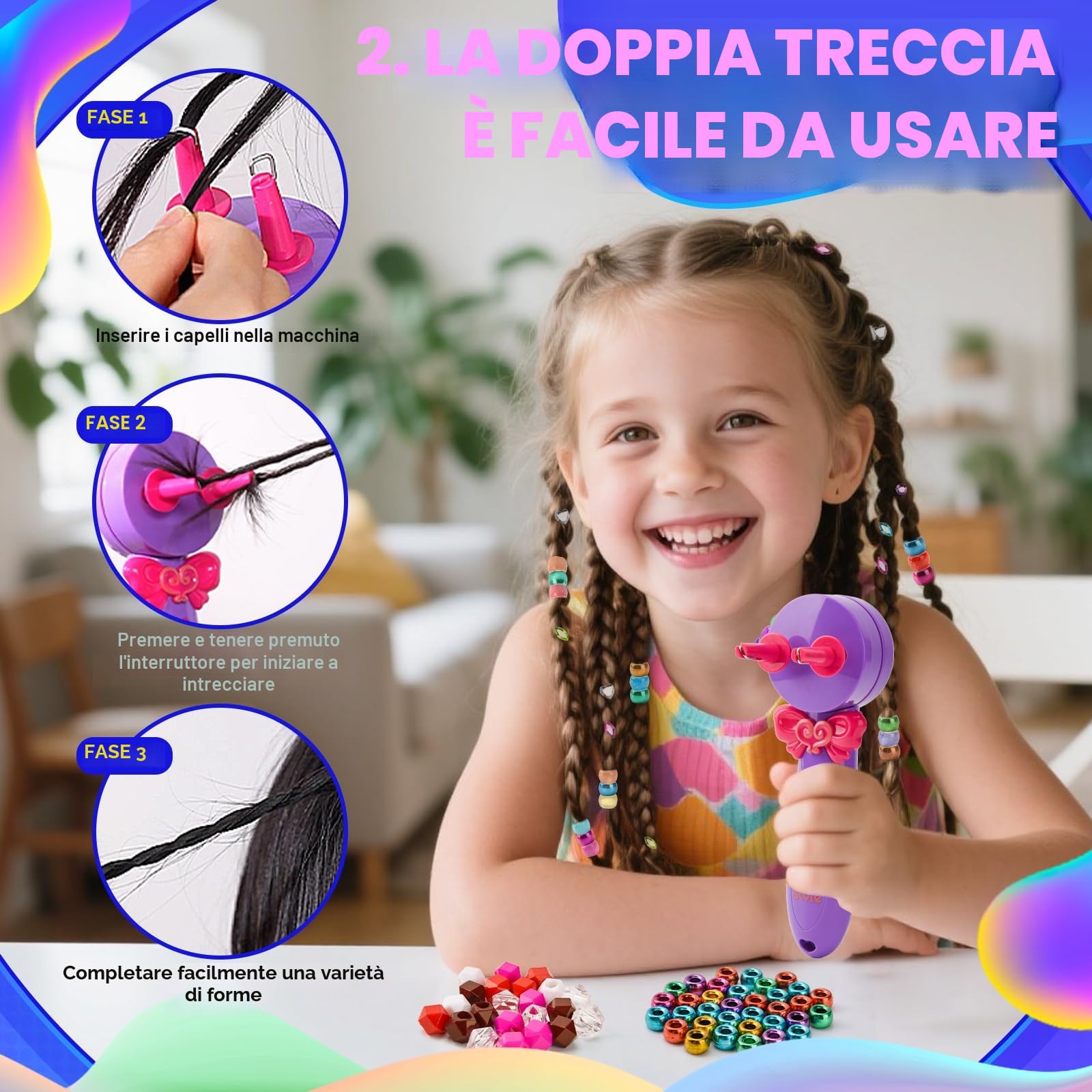 3-in-1 Macchina per Trecce Capelli Automatico, Set Treccine Magiche Bambina con Accessori Fai Da Te, Treccine Capelli Bambina Giocattolo Regalo per Bambine dai 3 ai 12 Anni