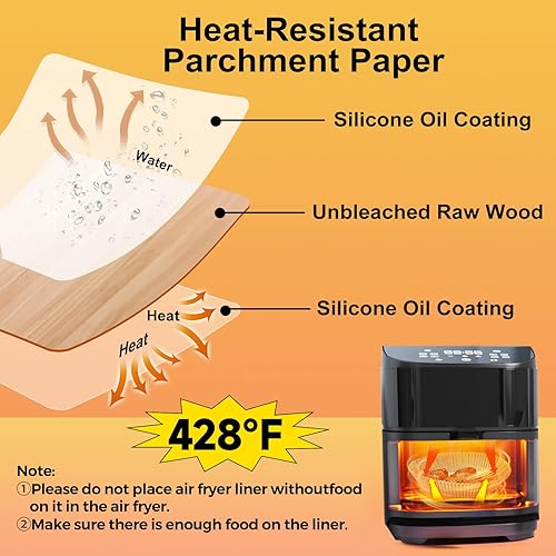 Miniatura 4 de Forros de papel desechables para freidora de aire 100 piezas de 9 pulgadas, forros redondos para canasta de freidora de aire, papel de pergamino