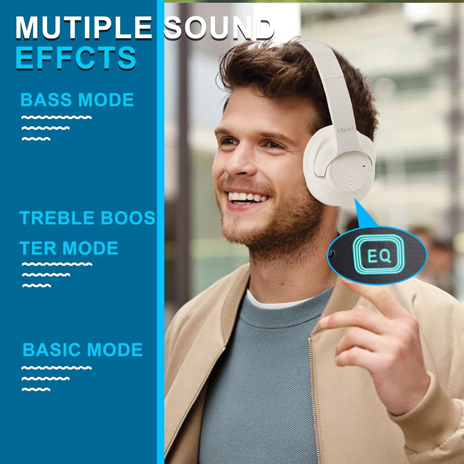 Active Noise Cancelling Headphones: Hybrid Bluetooth Headphones Over Ear with HiFi Audio - Wireless Headset 60H Playtime for Android Bluetooth Devices (White)