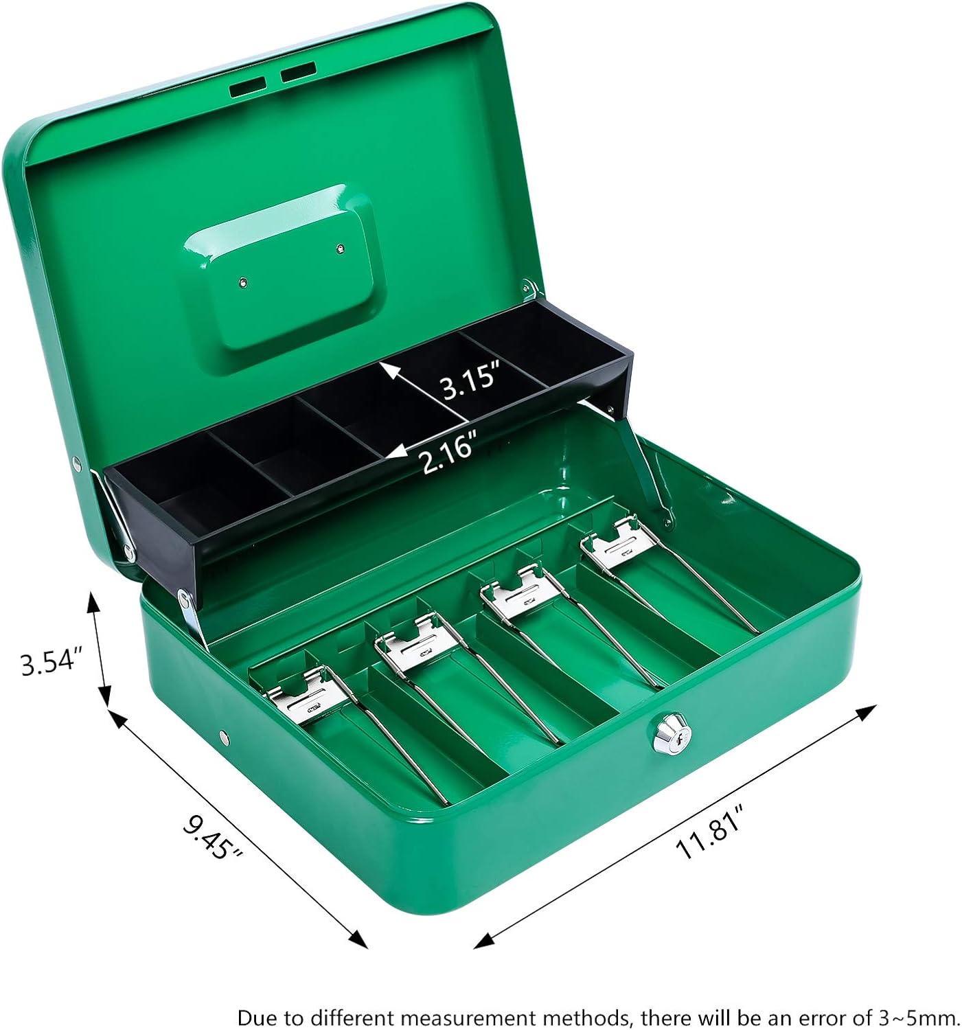 KYODOLED Locking Cash Box with Lock,Money Box with Cash Tray,Lock Safe Box with Key,Money Saving Organizer,11.81Lx 9.45Wx 3.54H Inches,Green XL Large : Office Products