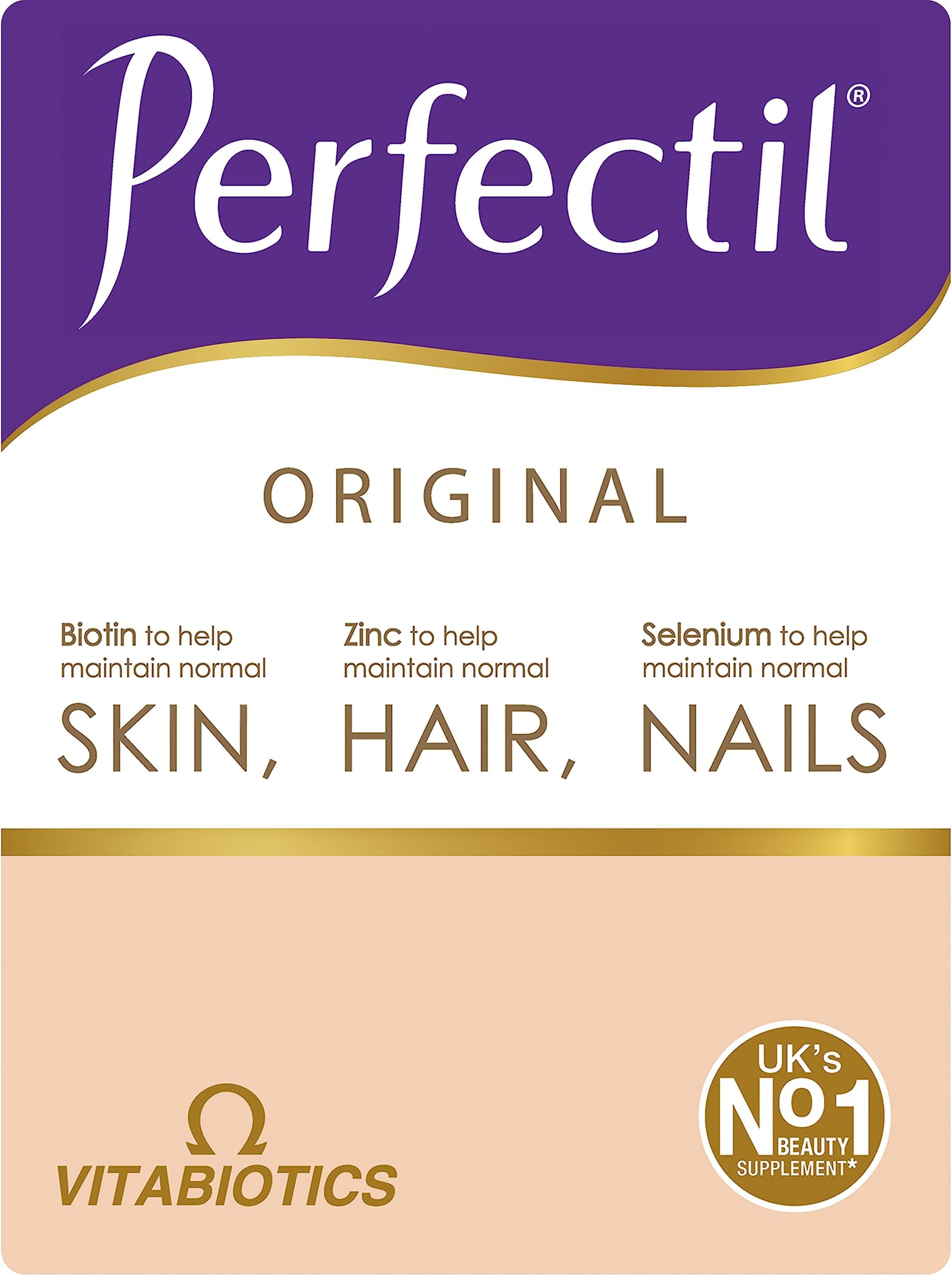 Perfectil Original 90 Tablets | Triple Active Support for Hair Skin and Nails | with Biotin, Zinc and Selenium | One-A-Day Formula | Unflavoured Tablets 90-Day Supply | Beauty Supplement