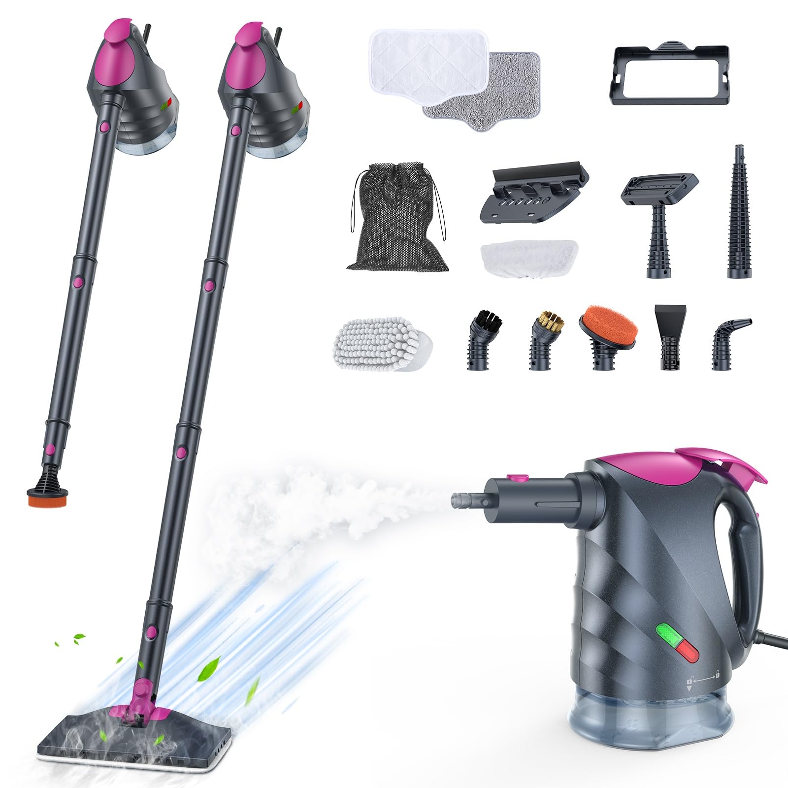 Photo 1 of Steam Cleaner, 10-in-1 Steam Mop with Detachable Handheld Steamer, 320ml Water Tank, 10s Fast Heating, Portable Steamer for Kitchen, Floor, Tiles, Window, BBQ Grill, Car