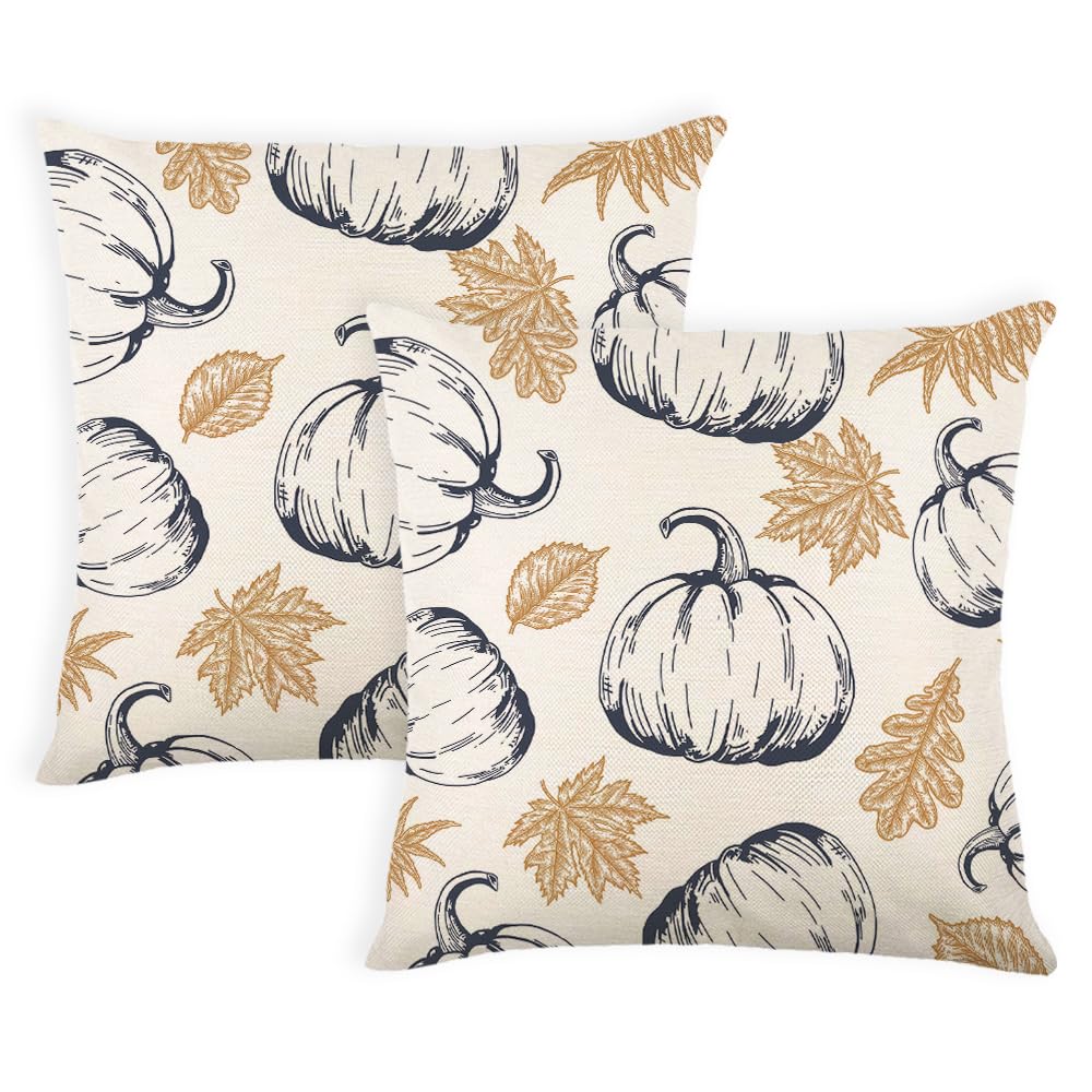 Housse de coussin automne 40x40 cm lot de 2 citrouille bleue