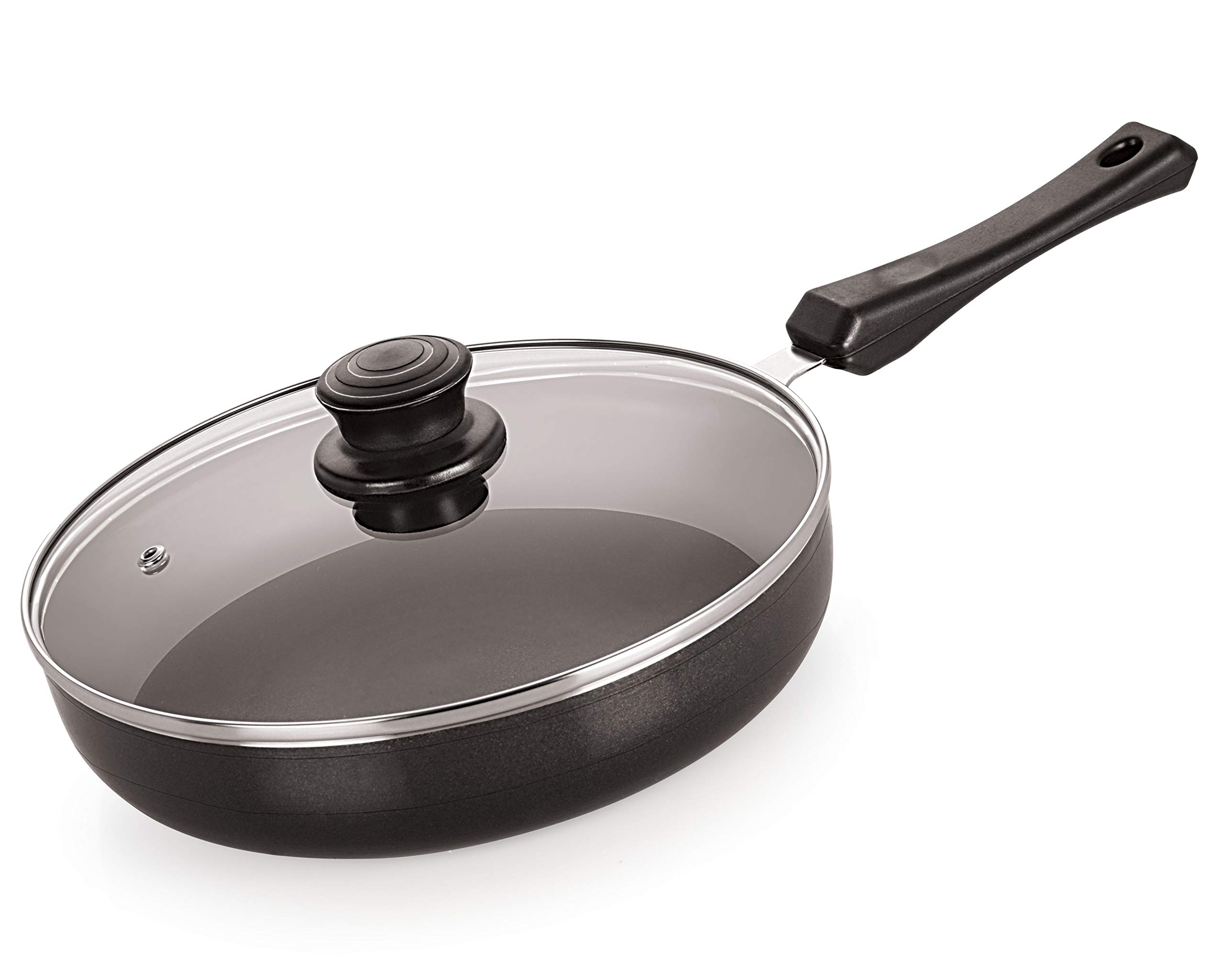 Nirlon Fry Pan with Glass Lid 22cm, Heat-Resistant Handle, Heavy Guage 3mm Thickness Aluminum 3-Layer Nonstick Coatings(Compatible with All Induction, Gas & stovetops)|IND_Range_Fry_Pan22_Glass_Lid