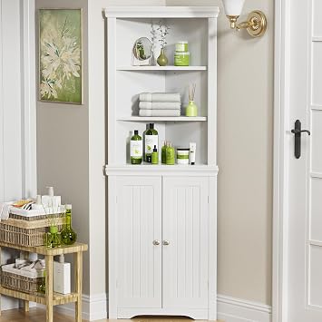 YESHOMY Corner Cabinet,Storage Cupboard with Doors,Tall Storage Cabinet with Adjustable Shelves, for Living Room,Bathroom,Kitchen,White