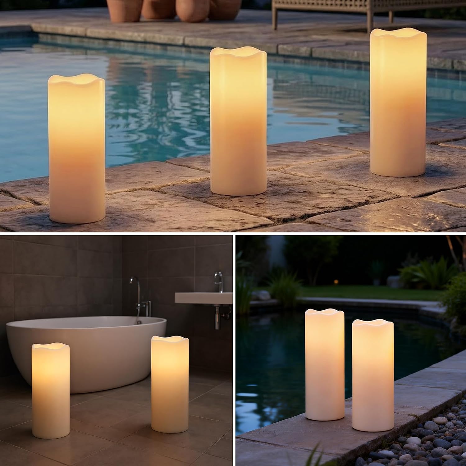 Outdoor Candles with Timer Waterproof, 12” x 5” Large Battery Operated Candles with Remote, LED Pillar Outdoor Flameless Candle for Lartern Porch Patio Gardern Decor (Set of 2)