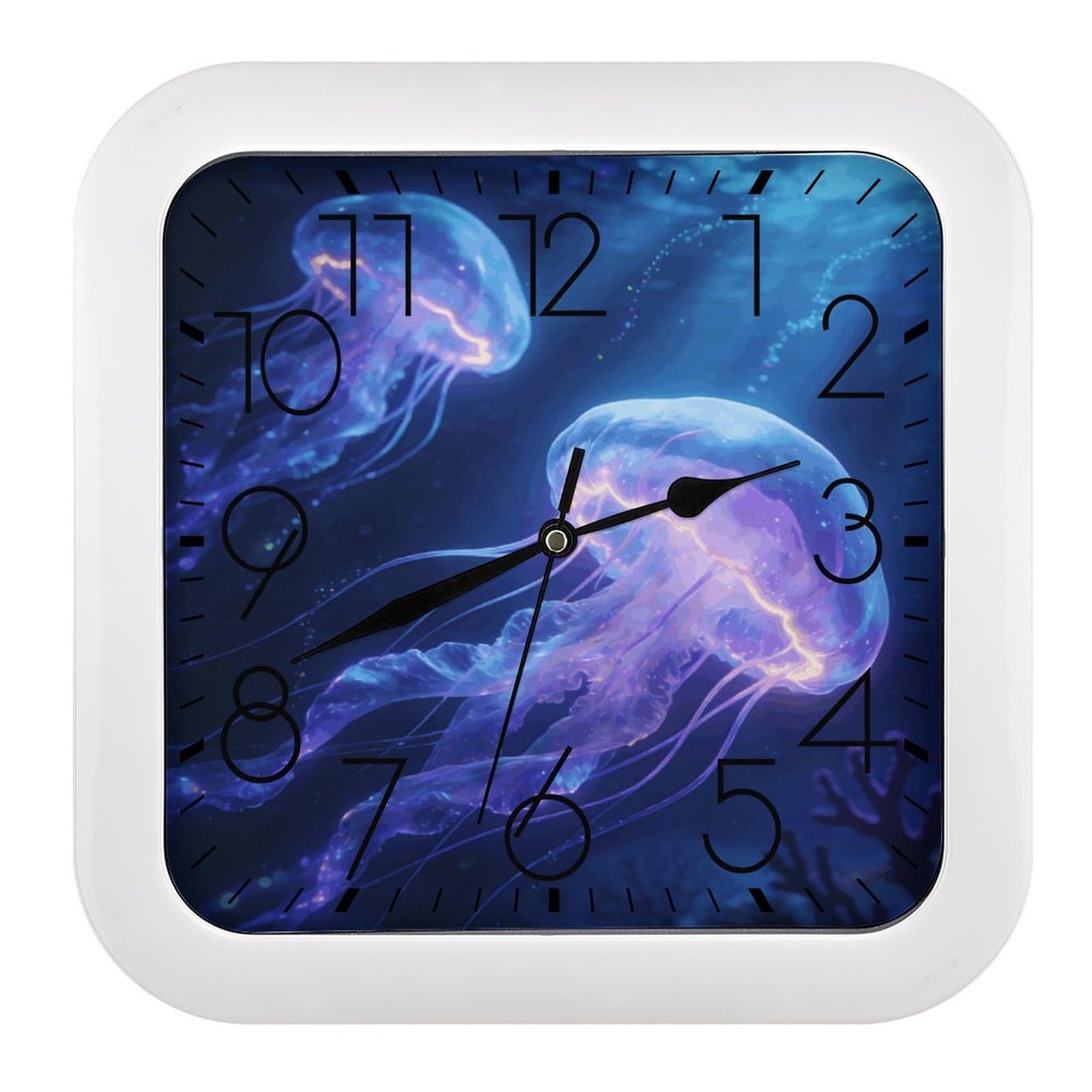 Fodpand Style Jellyfish Wall Clock,Battery Operated Modern Retro Rounded Square Clock Clock For Bedroom Living Room Office Home Gym Porch Decor Indoor Outdoor 10.2 * 10.2In