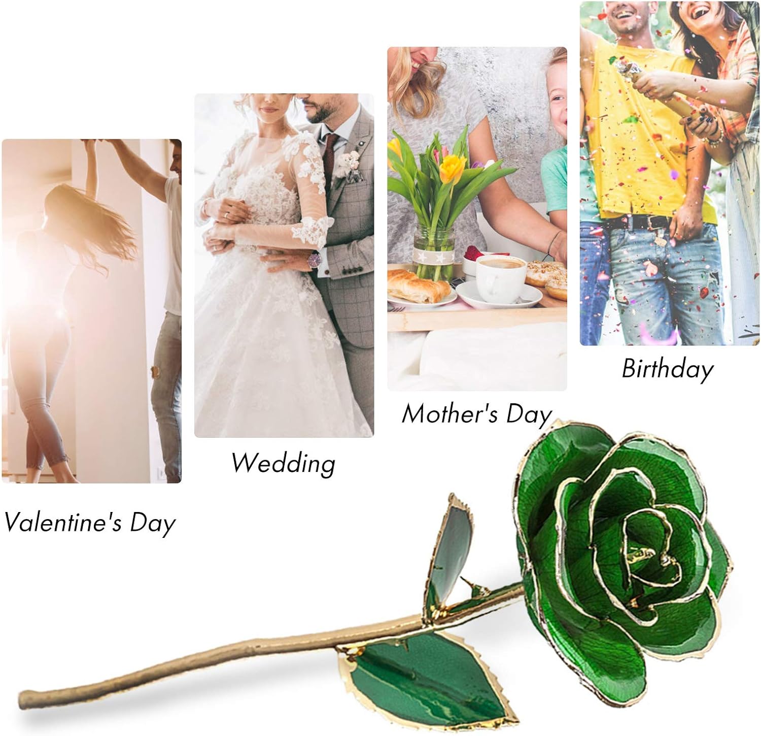 Yosoo Health Gear Gold Dipped Rose, Artificial Forever Green Rose 24K Flower Rose Gift Handmade F Orever Rose Green Leaf with Base Forever Preserved Rose Flower for Wedding