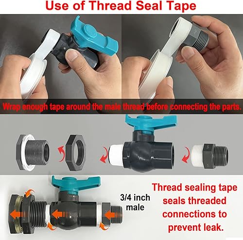 Miniatura 6 de Kit de espita de barril de lluvia con sierra de orificio, incluye cinta de sellado de rosca de válvula de bola de PVC y adaptador roscado macho para