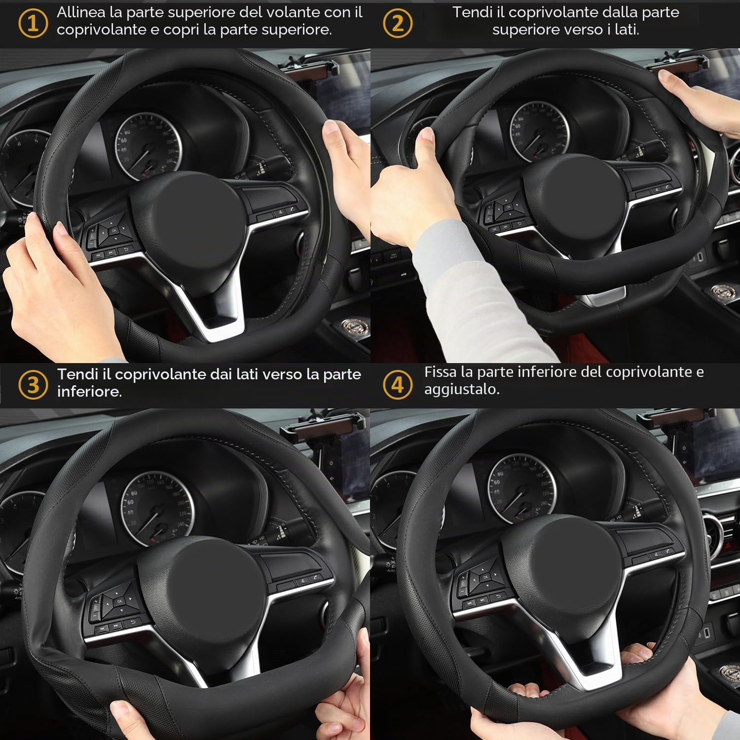 GIANT PANDA Coprivolante per Nissan, a forma di D, per Qashqai,Juke​,X-Trail,Leaf​(nero, misura standard)