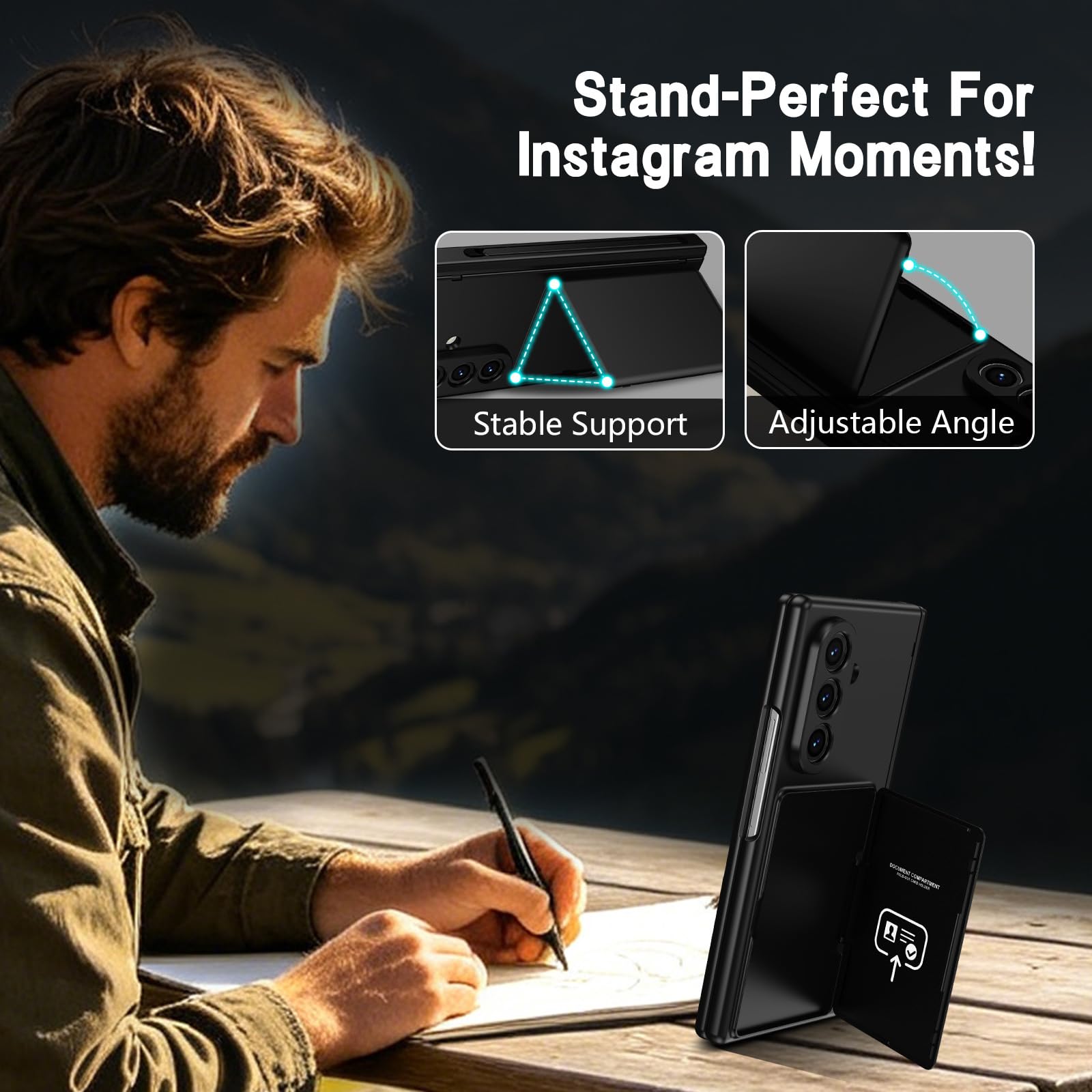 Custodia Sottile For Samsung Galaxy Z Fold 8 Ultra, Con Slot For Penna E Supporto For Carte Custodia Con Cavalletto Custodia Protettiva For Schermo Con Cerniera All-inclusive(Black)