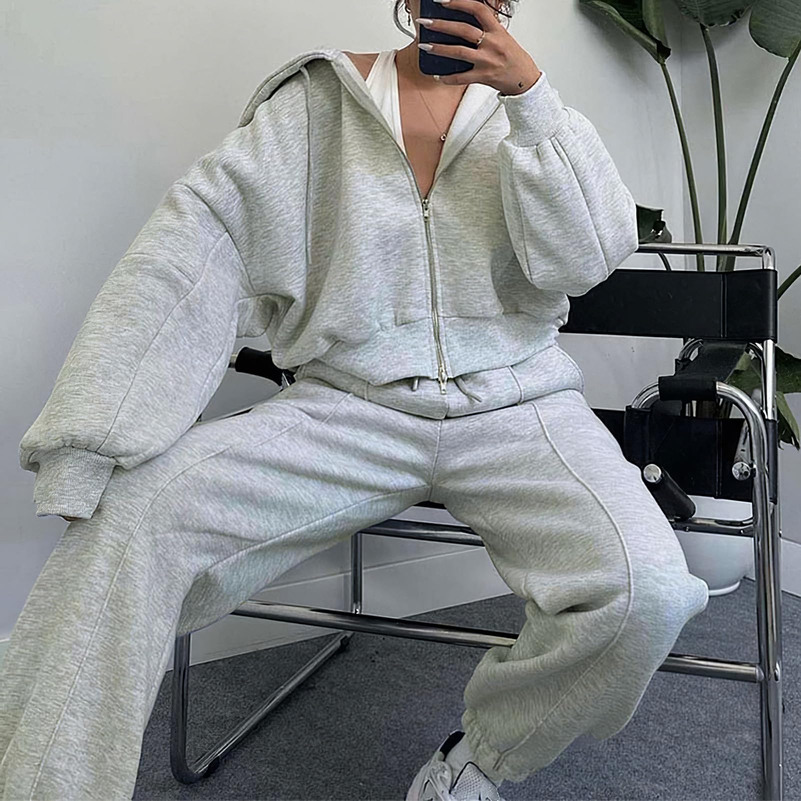 amropi Survêtement Femme 3 Pièces Ensemble de Veste à Capuche et Gilet Débardeur et Pantalon Jogging
