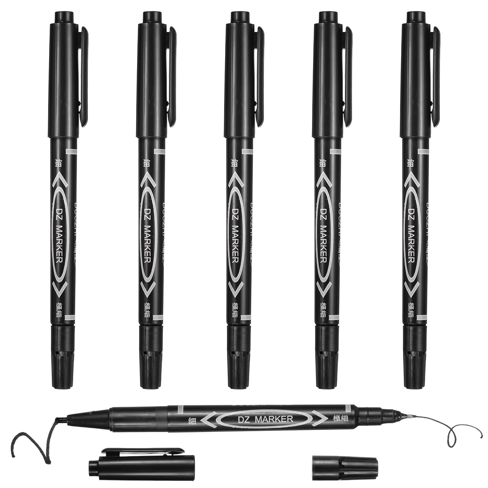 PATIKIL Twin Tip Permanent Marker, 6Pcs Fine and Ultra Fine Point Makers Dual Tip Permanent Marker Wear Resistant Assorted Colors for Coloring Drawing Signature Marking, Black
