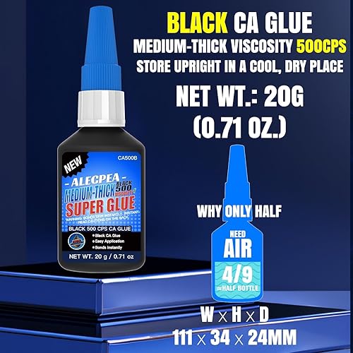 Miniatura 7 de Pegamento CA negro de grosor medio (500 CPS), súper pegamento de cianoacrilato de alta calidad para madera, vidrio, metal, papel, cuero, plástico,