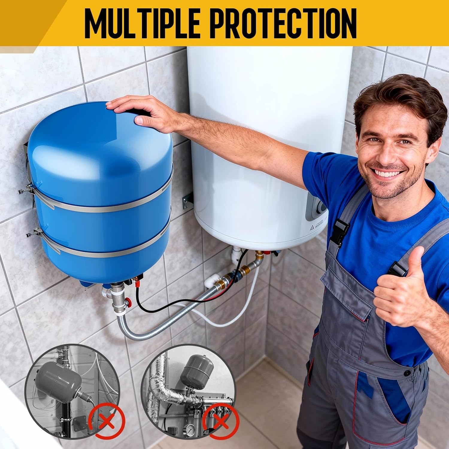 Expansion Tank Mounting Bracket with Earthquake Straps for 1-5 Gal 1 to 5 Gallon Thermal Expansion Tanks, Wall Mount Holder for Hot Water Heater Accessory Up to 13" Diameter, 5lb Propane Tank (2 Pack)