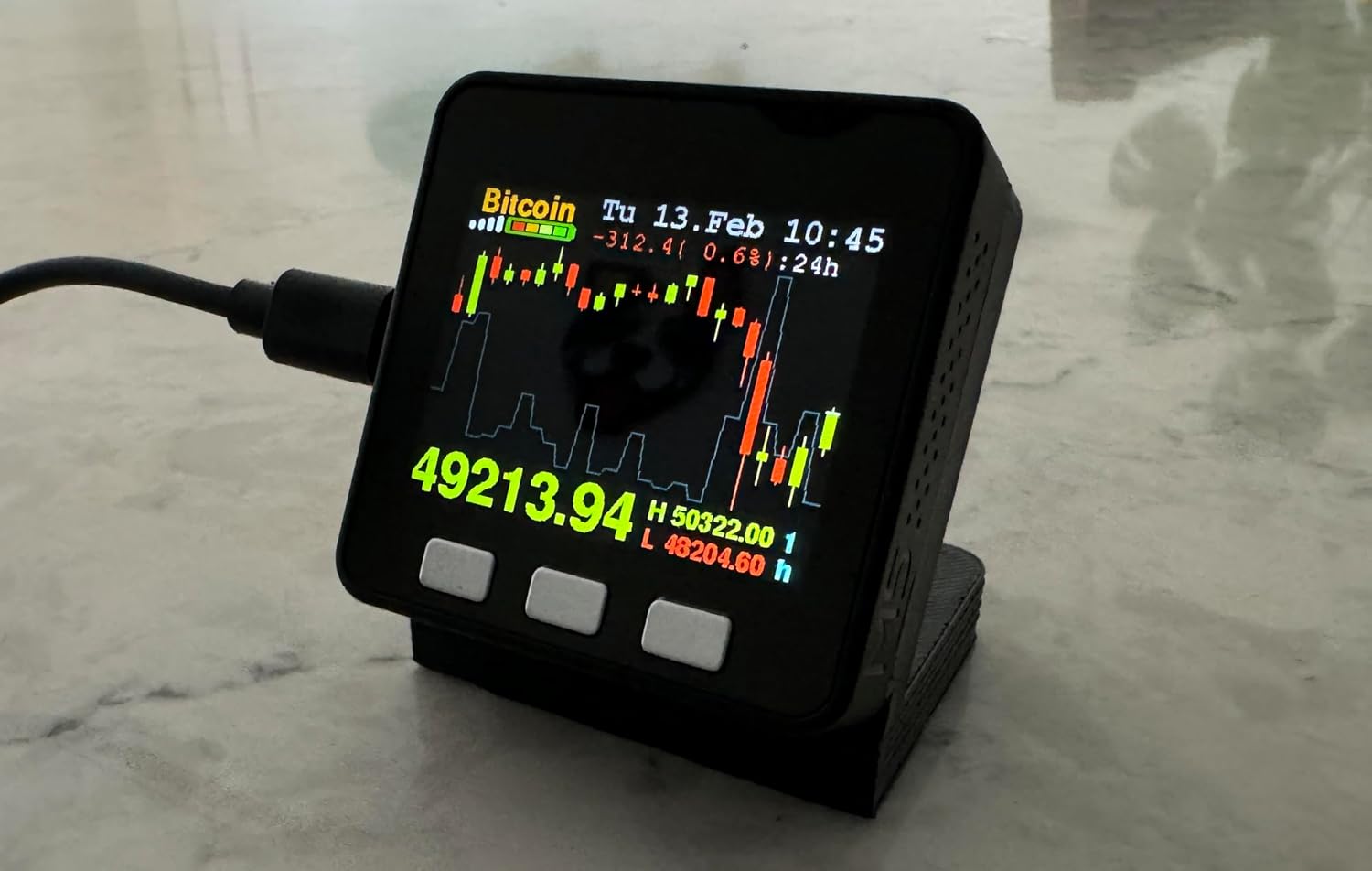 Stock & Crypto Price Display – Real-Time Desktop Candlestick Charts – Live Market Data Ticker – Customizable – Multiple Finishes & Battery Options – Track SPY TSLA BTC ETH Doge (Black USB-C) image 4