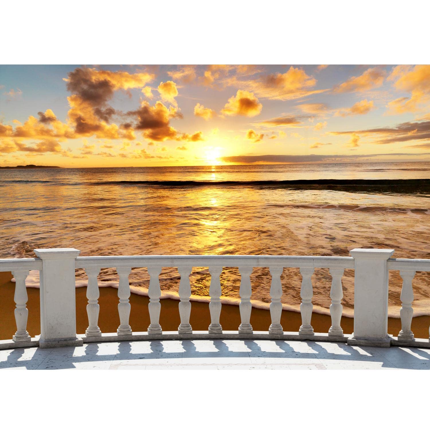 Papier peint panoramique mer moderne coucher de soleil orange marron XXL