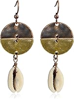 unixmoment Handmade Bohemian Cowrie Shell Dangle Earrings - Vintage Copper Half Circle Drop Hooks for Women