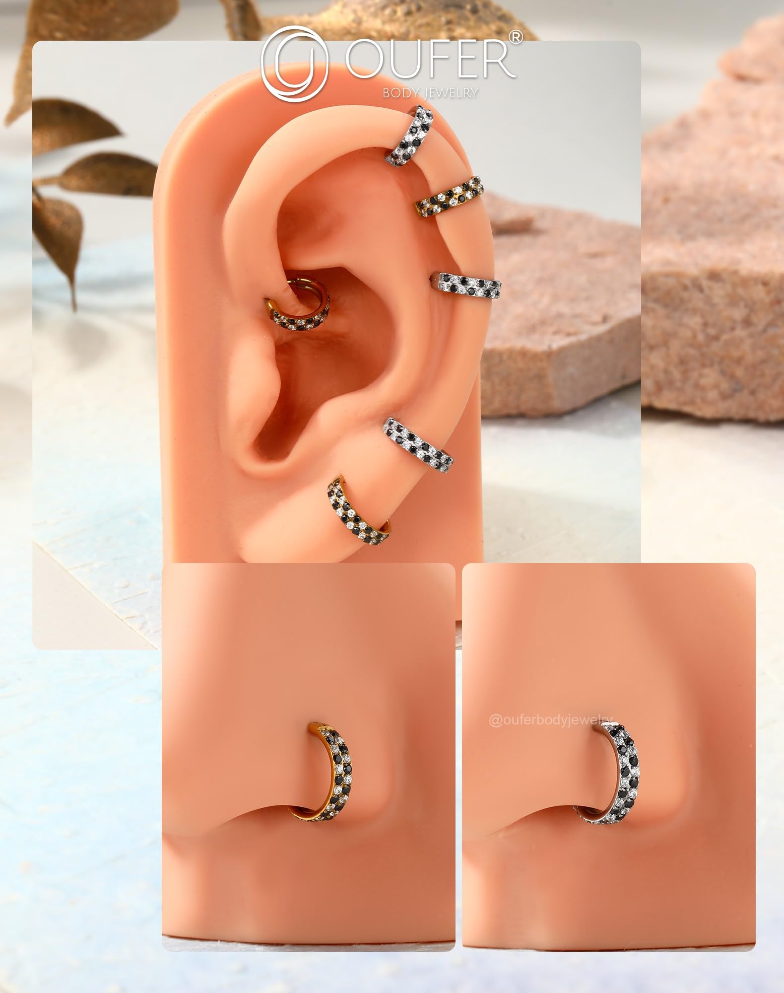 OUFER Body Piercing Nose Ring Hoops 20G Nostril Piercing Rings Jewellery 316L Stainless Steel Helix Lip Labret Septum Tragus Daith Rook Earrings Hinged Segment Clicker Cartilage Earring Hoop