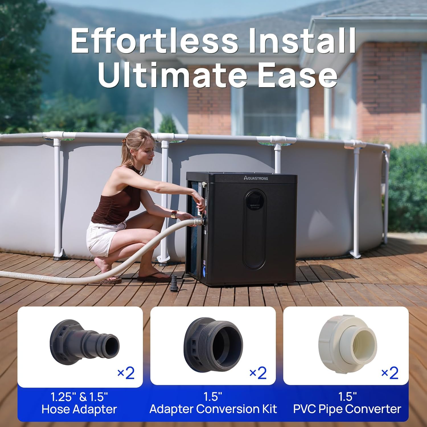 Aquastrong 24,000 BTU Top Discharge Inverter Swimming Pool Heat Pump, 115V Electric Pool Heater for Above Ground and Inground Pool, WiFi Capable Timer, Heating and Cooling Pool Heater for 7000 Gallons