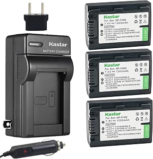 Kastar NP-FH50 Battery (3-Pack) and Charger Kit for Sony DSLR-A230 DSLR-A330 DSLR-A290 DSLR-A380 DSLR-A390 HDR-TG1E HDR-TG3 HDR-TG5/5V HDR-TG7 DSC-HX1 DSC-HX200 DSC-HX100V DCR-SX41/SX41L/SX41R