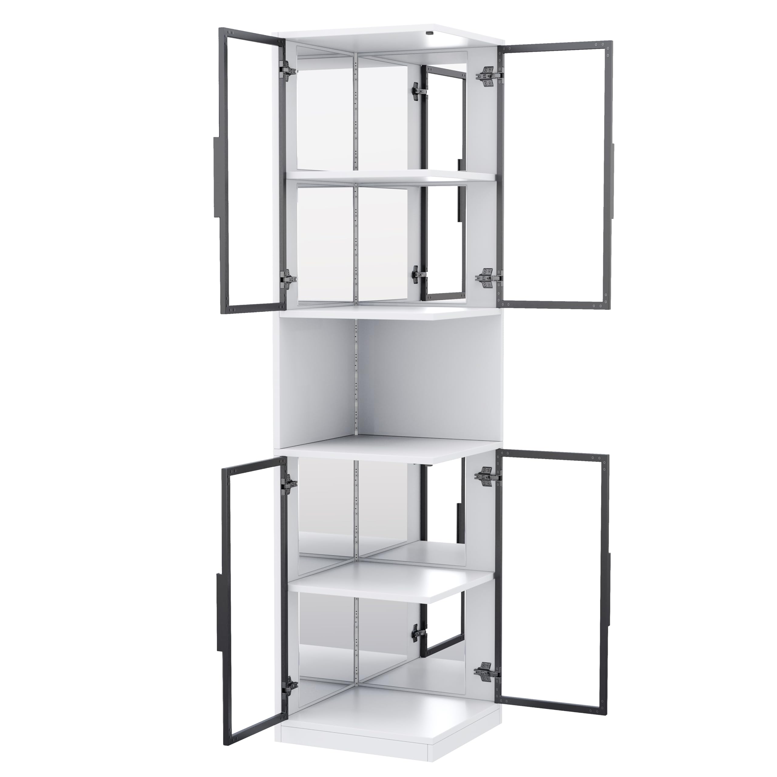 Dolamaní Vitrine 205 cm hoher mit LED Beleuchtung und Doppelten Glastüren, Glasvitrine, Eckvitrine, 5-Lagen Sammlervitrine, Kippschutzvorrichtung, für Wohnzimmer,Schlafzimmer,Büro (Weiß)