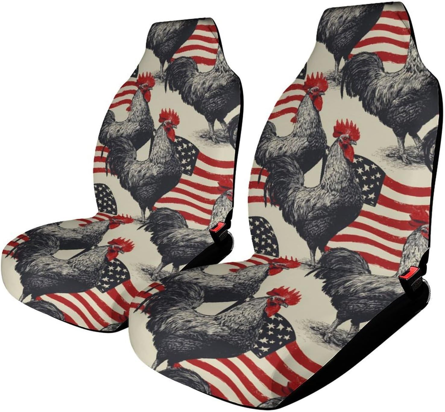 Rooster and U.S. Flag Funny Car Headrest Covers Print Seat Head Rest Protector Case Fits for Most Cars
