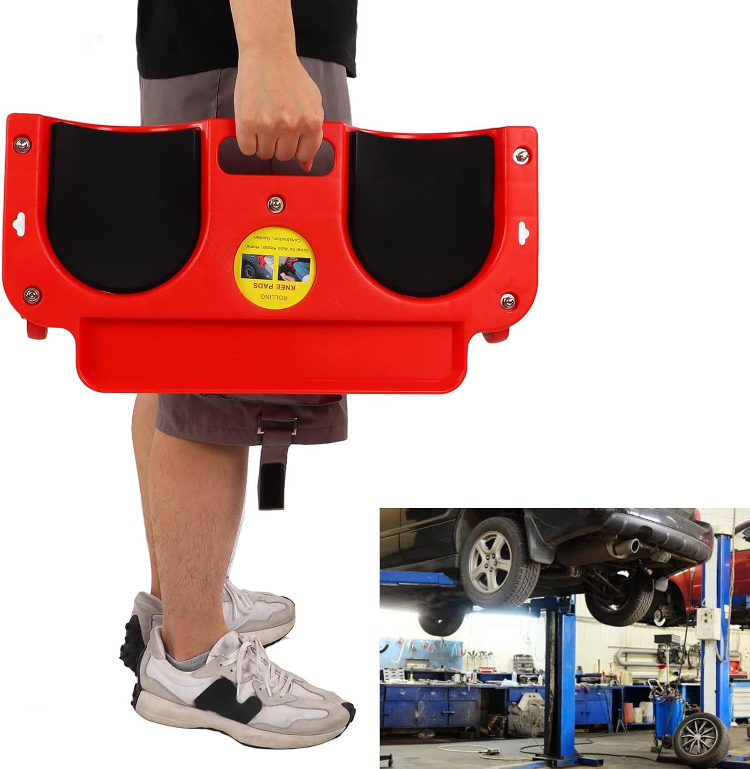 Rolling Knee Dolly, Sliding Knee Pads Protector with 5 Swivel Castors Repair Tool Tray for Mechanic Carpenter Flooring