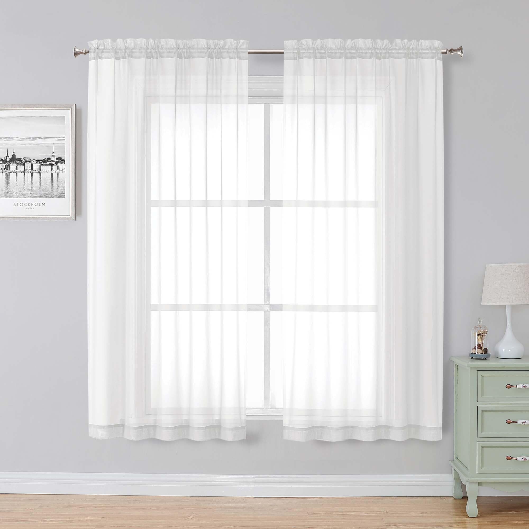 Simplebrand White Sheer Curtains 63 Inch Length 2 Panels for Bedroom