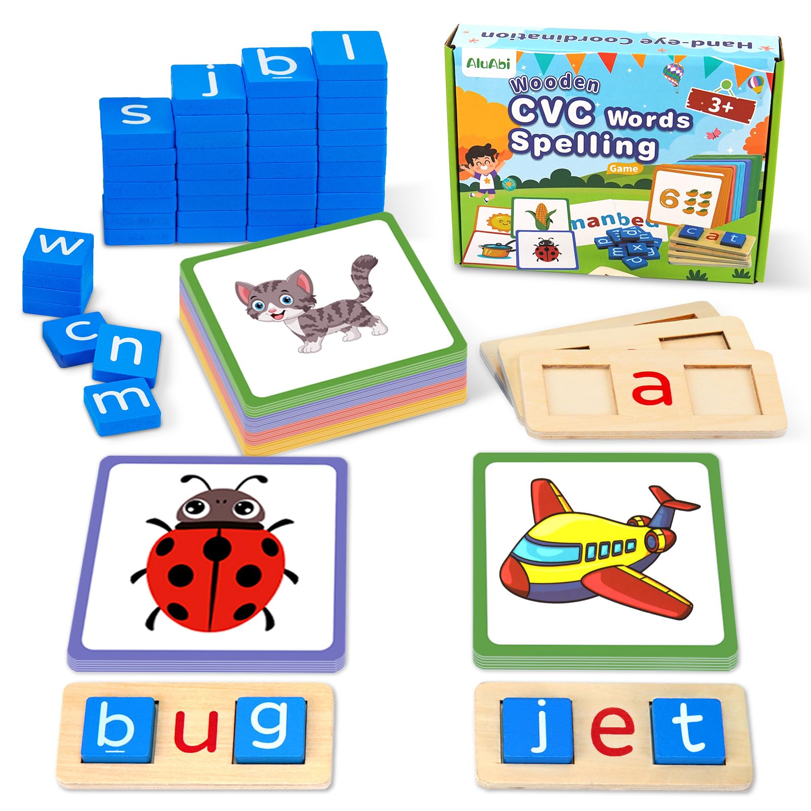 Wooden CVC Word Spelling Games, Short Vowel Spelling Flashcards, Preschool Toddler Learning Activities,Sight Words Reading...