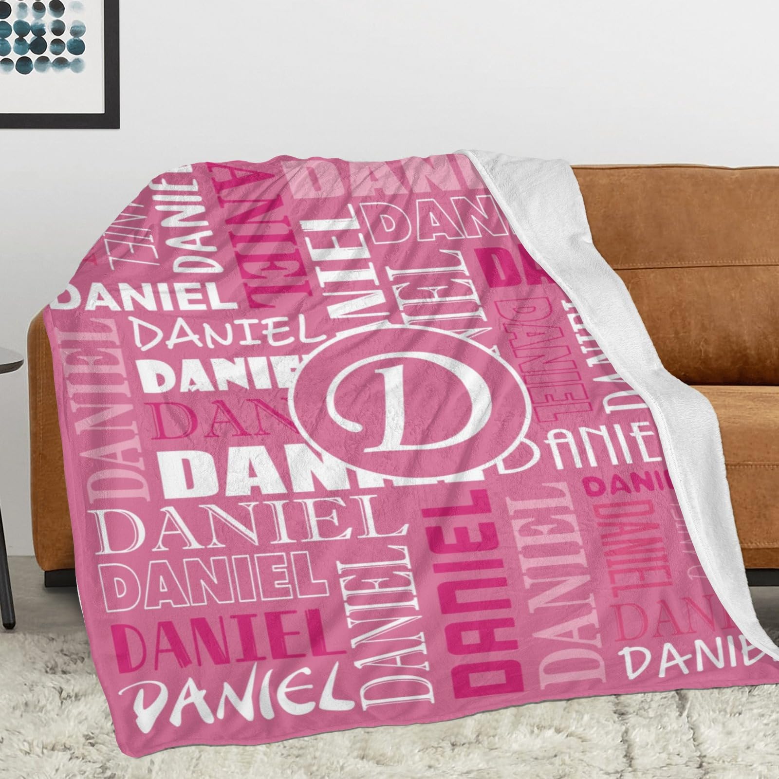 HSSQMH Custom Personalized Initial Letter Name Blanket for Kids & Adults - Customized Blanket with Name for Mothers, Fathers, Grandma, Mom - Birthday, Christmas (Pink)