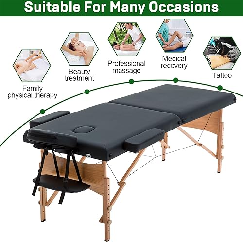 Miniatura 6 de Dkeli Mesa de masaje, cama de spa portátil plegable de 73 pulgadas de largo, 28 pulgadas de ancho, cama de masaje de 2 pliegues con funda de