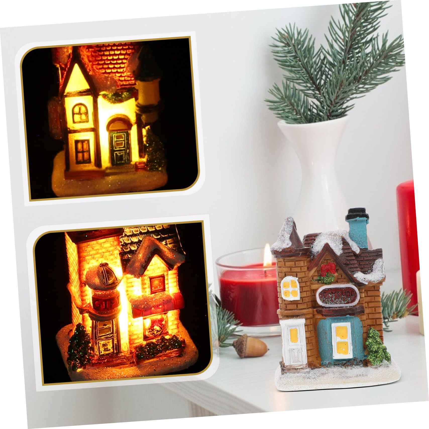6 piezas de casa luminosa de Navidad cabaña iluminada de Navidad casa en miniatura pueblo decoración de Navidad con decoración rústica ligera figuras en miniatura mini regalos paisaje accesorio micro