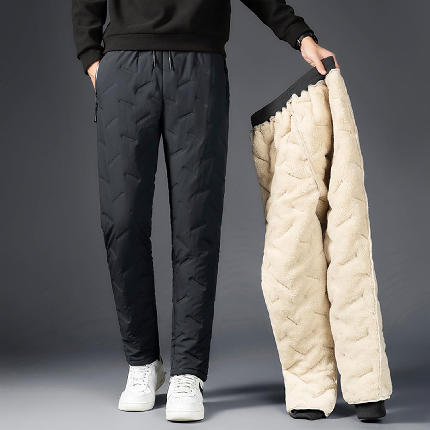 Unisex Fleece-Lined Waterproof Pants, Lightweight Sweatpants for Men Women, Warm Joggers with Pockets - Image 2