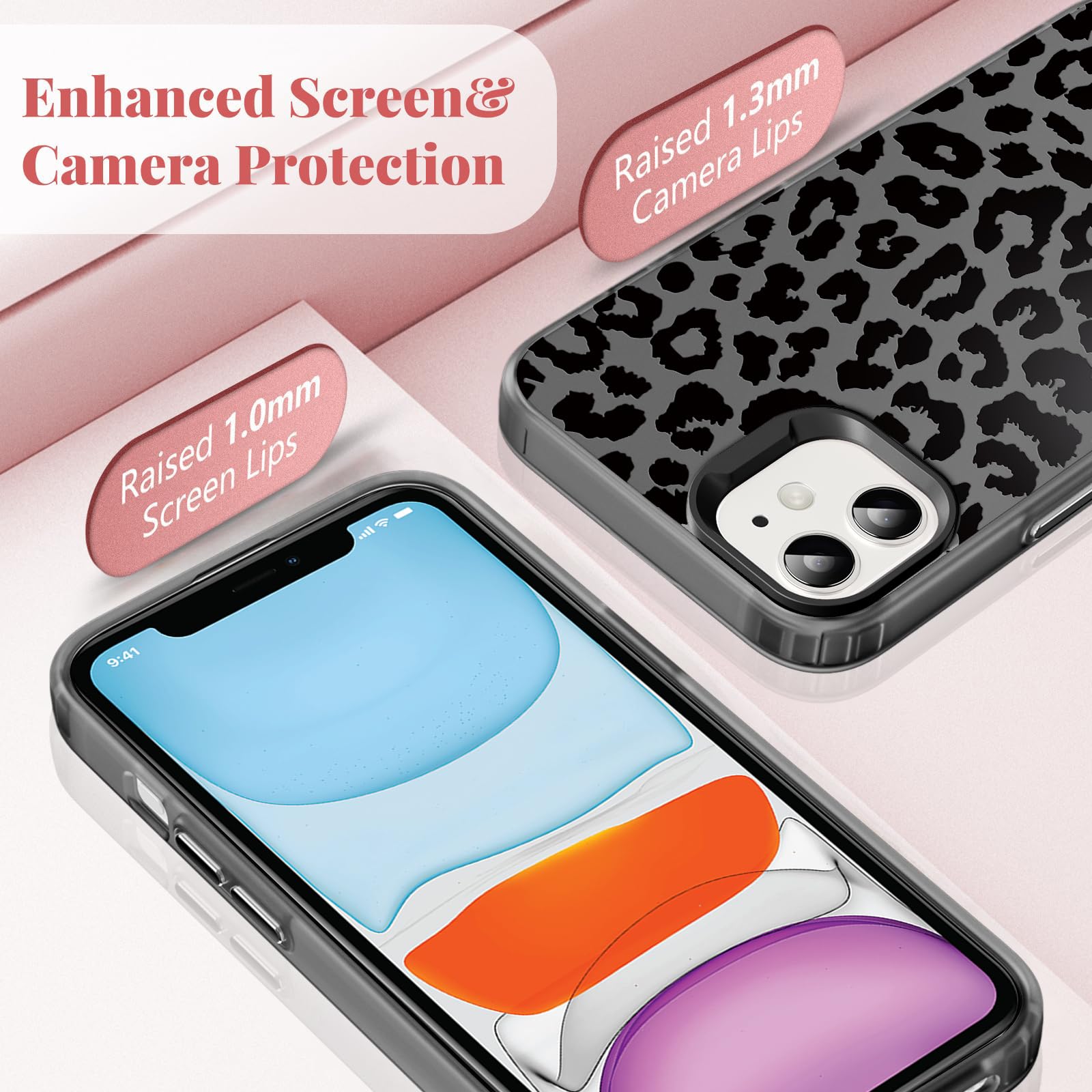 Saqmkil Cover per iPhone 12/iPhone 12 Pro, Aesthetic Disegni Moda Leopardata Motivo Silicone Custodia, Resistente ai graffi TPU Bumper Antiurto Protettiva Case Custodie per iPhone 12 Pro 6,1'' - nero
