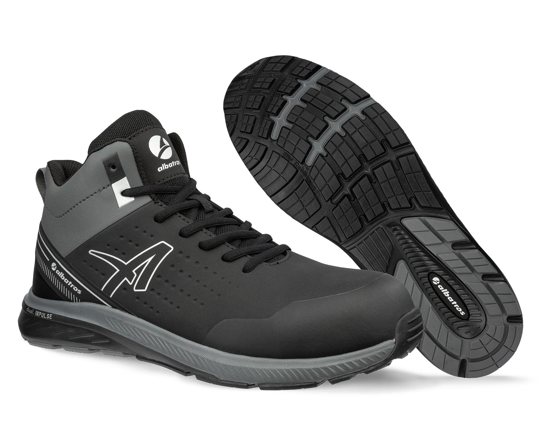 ALBATROS Vigor 2 Impulse MID S3S ESD FO HRO SR buty ochronne, uniseks, antypoślizgowe, bez metalu, wegańskie, z włókna szklanego, czarny, 38 EU
