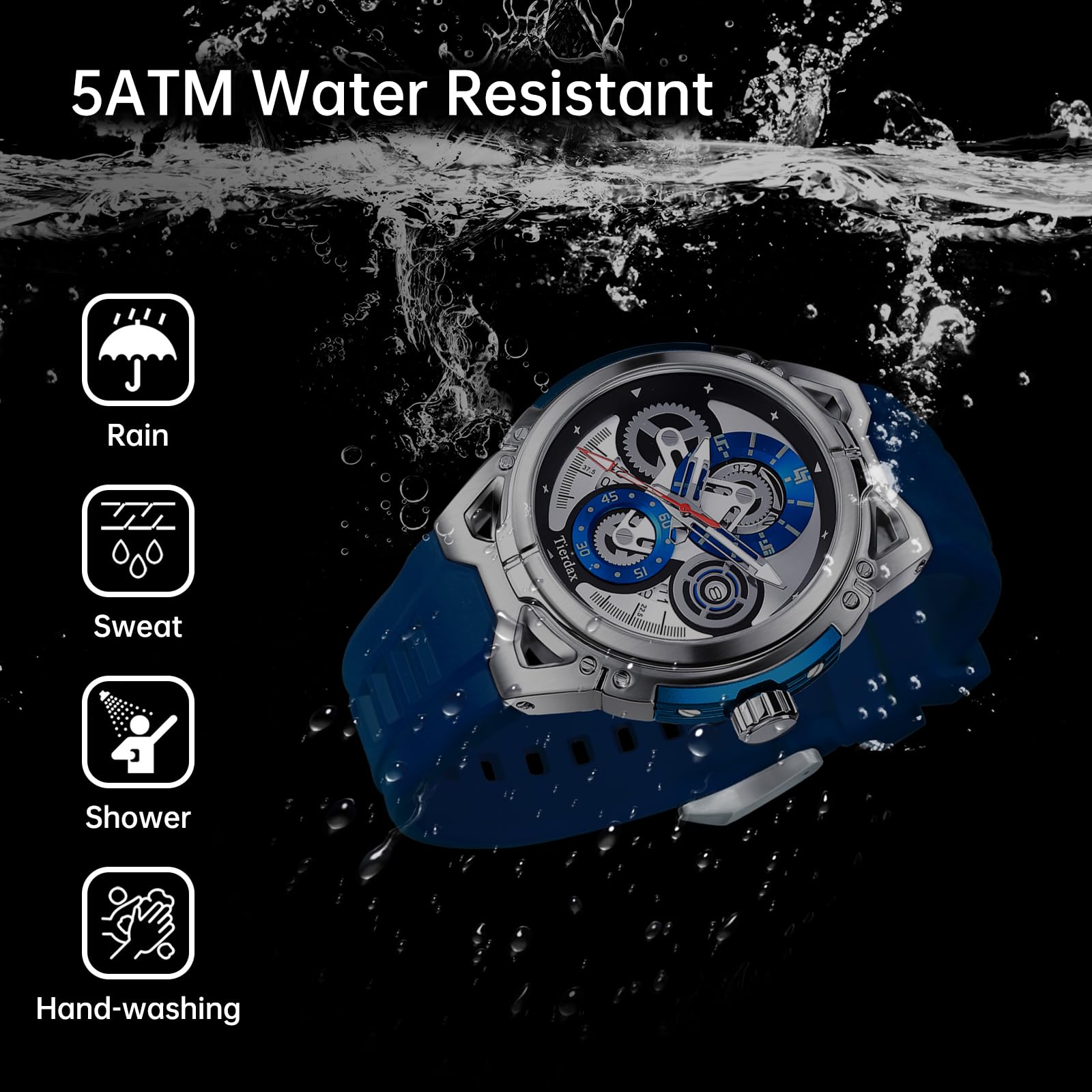 Reloj para hombre, impermeable, luminoso, analógico, de cuarzo, con correa de silicona con fecha