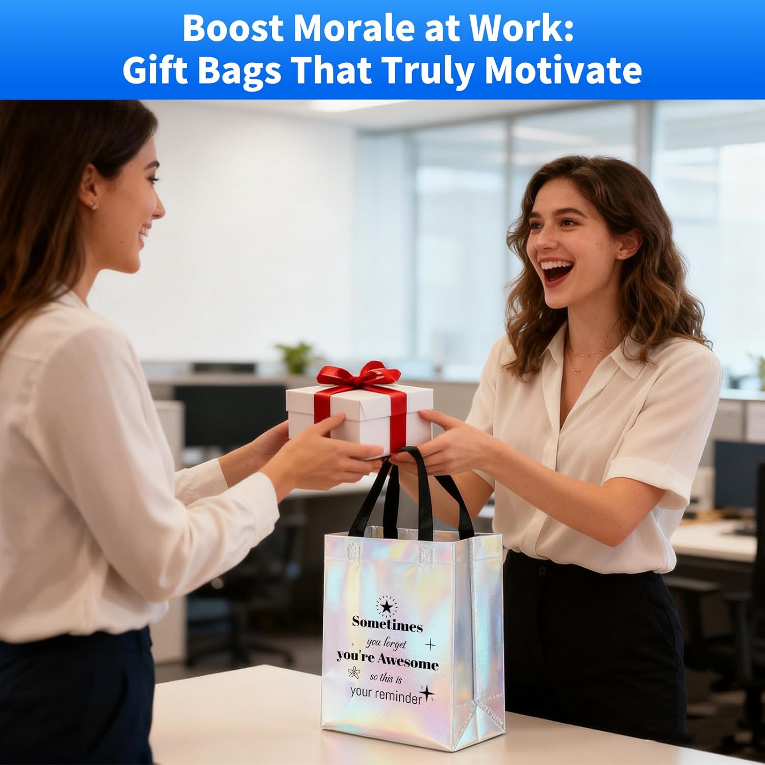 40 Pcs Reusable Gift Bags with Handles - Include 20 Iridescent Gift Bags & 20 Tissue Paper - Employee Appreciation Gifts Bulk for Staff, Team, Coworker, Teachers, Nurse, Thank You Gifts (Colorful) - Image 4