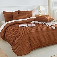 Vista 2 de NEXHOME PRO Juego de funda de edredón tamaño King, color naranja brunt de 3 piezas, estilo bohemio, copetudo, suave y ligero, 100% microfibra