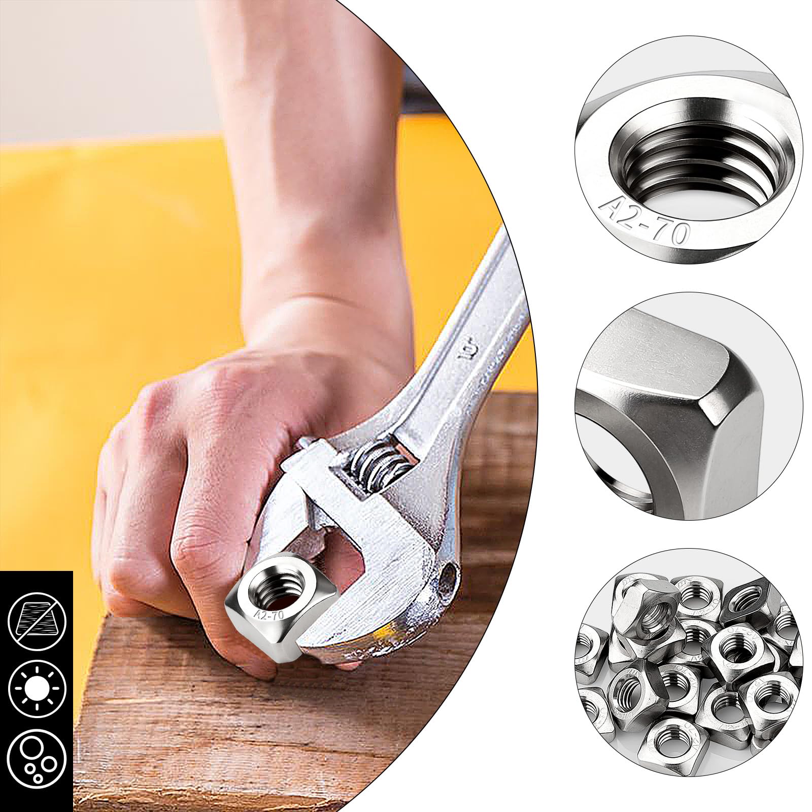 Mbsomnus 10 Pezzi Dado Quadrato M10 Dado Filettato in Acciaio Inox 304 DIN 557 Dadi per Inserti Quadrati per Lavorazione del Legno Macchinari Elettroniche Apparecchiature Produzione di Mobili