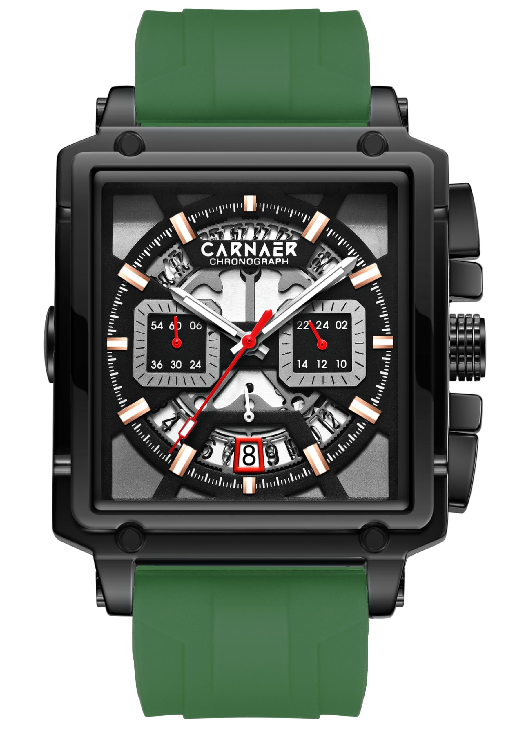 Square Skeleton Men’s Chronograph Dial Men’s Watch– Luminous Quartz Movement, Zinc Alloy Case, Silicone Band, Waterproof Luxury Wristwatch for Boys-image-29