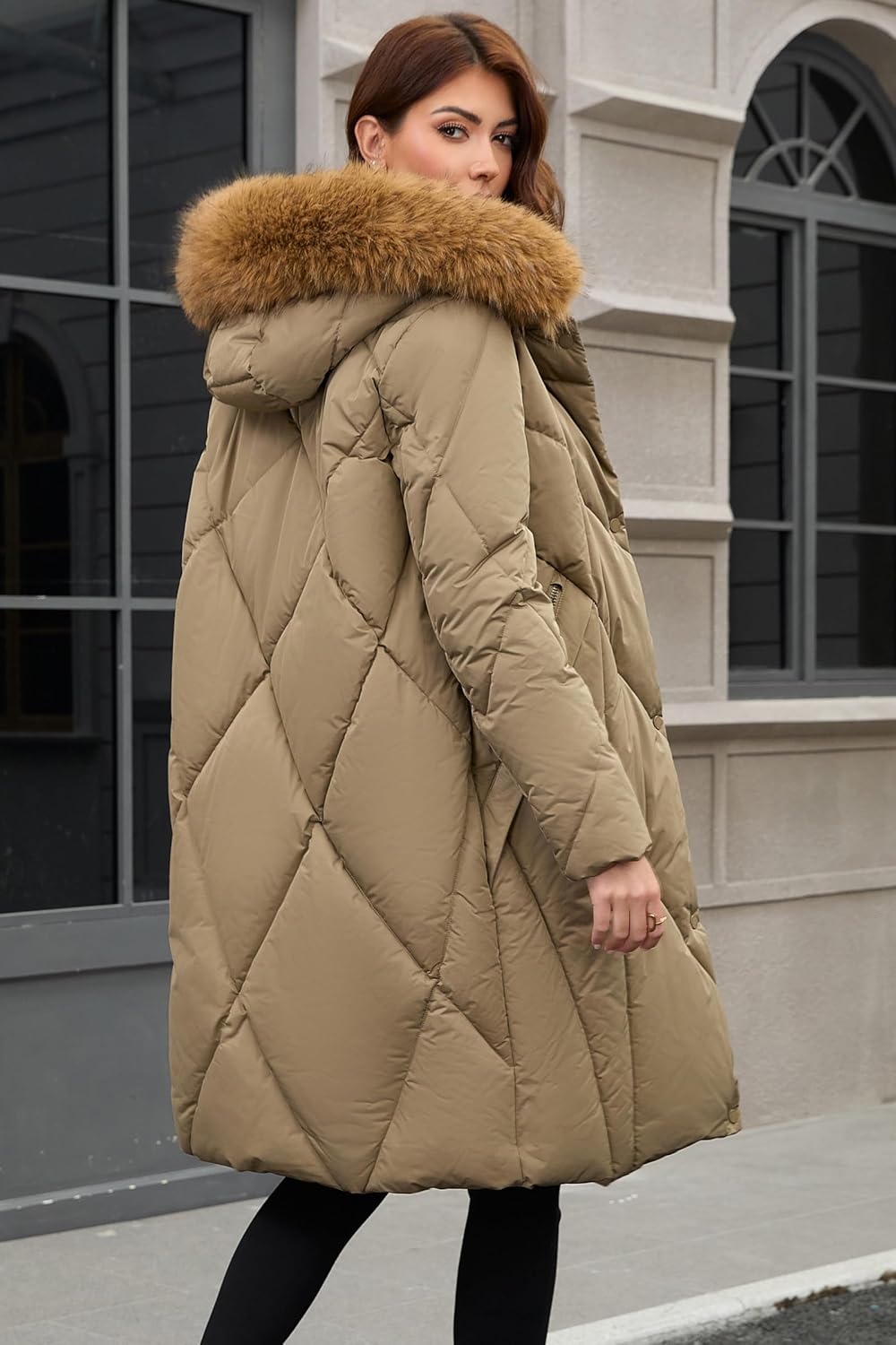 PAPILLON D'OR WEAR YOUR WINGS Women's Long Puffer Coat - Detachable Faux Fur Collar Diamond Quilted Winter Jacket - Image 6