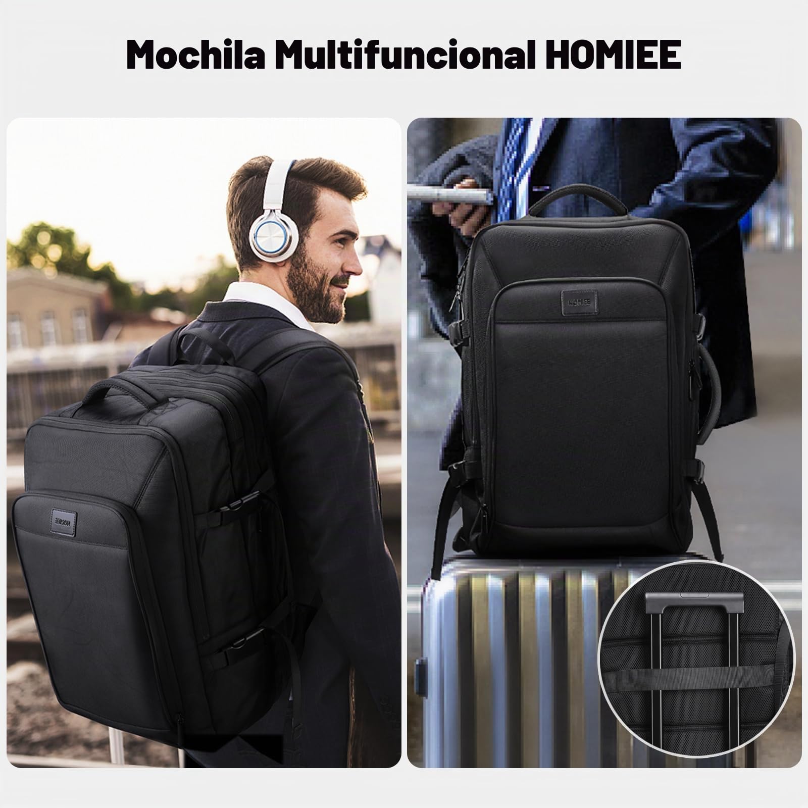 HOMIEE Mochila Viaje Mochila Cabina 55x40x20 50L Extensible Mochila Para Portátil 15.6 17.3 Pulgadas Equipaje de Mano Impermeable Bolsa para Negocio Trabajo Viaje Escolares Hombre Mujer