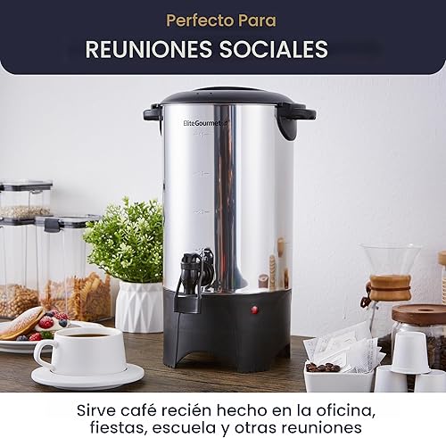 Miniatura 7 de Elite Gourmet CCM040 - Urna de café de acero inoxidable de 40 tazas, filtro extraíble para una fácil limpieza, dispensador bidireccional con asas