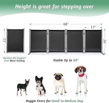RANTILA 4 Panel Indoor Foldable Dog Fence Freestanding Dog Gate for Stairs, Hallways, or Doorways for Small Dogs- 68 X 24 Inch, Black, Need Assembly