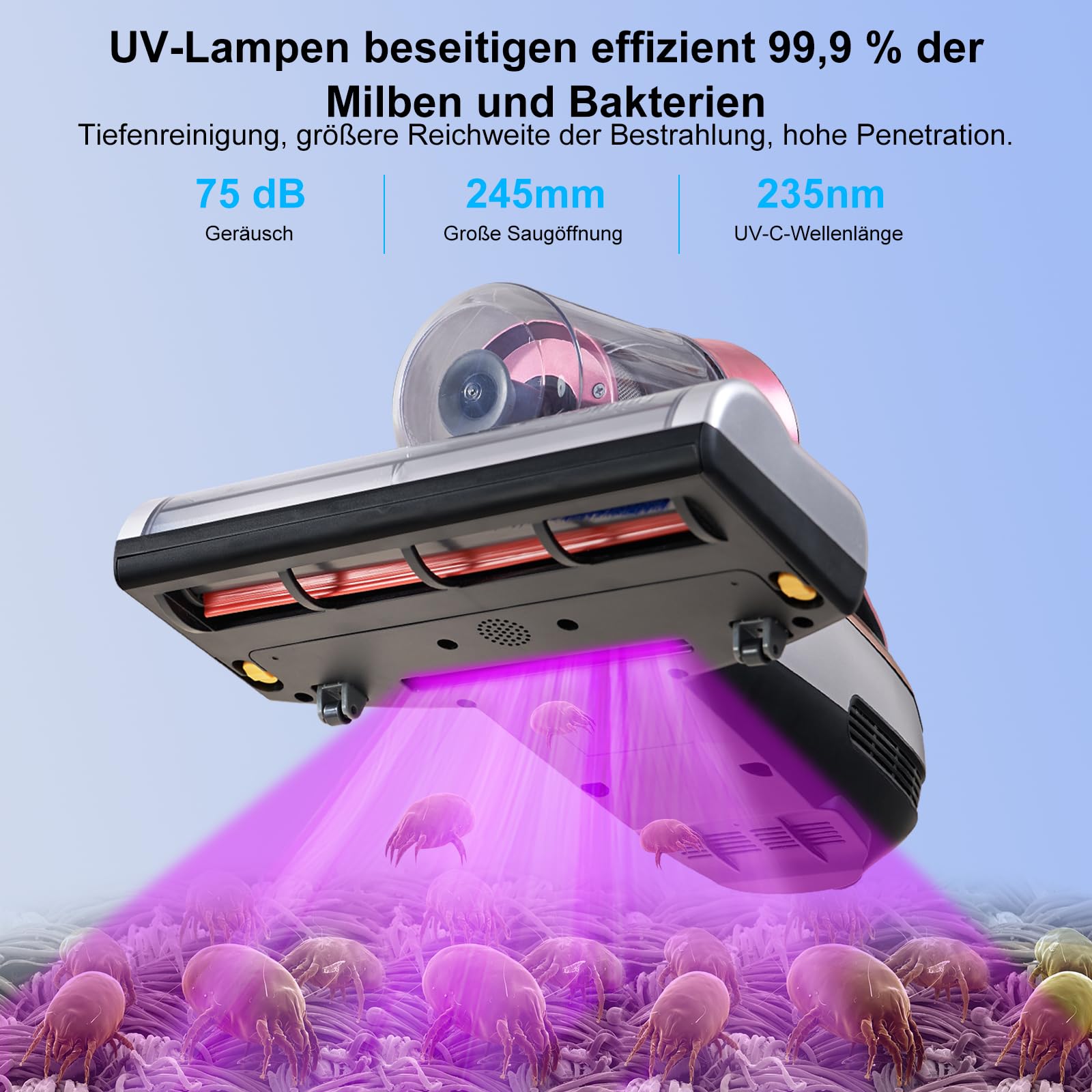 Jimmy BX5 Pro Aspiradora Antiácaros con Luz UV, 500W y 15Kpa Aspirador de ácaros para Alérgicos, Tecnología Ultrasónica, Doble Filtrado Ciclónico y Vibración, Apto para Cama y Colchón, Sofá