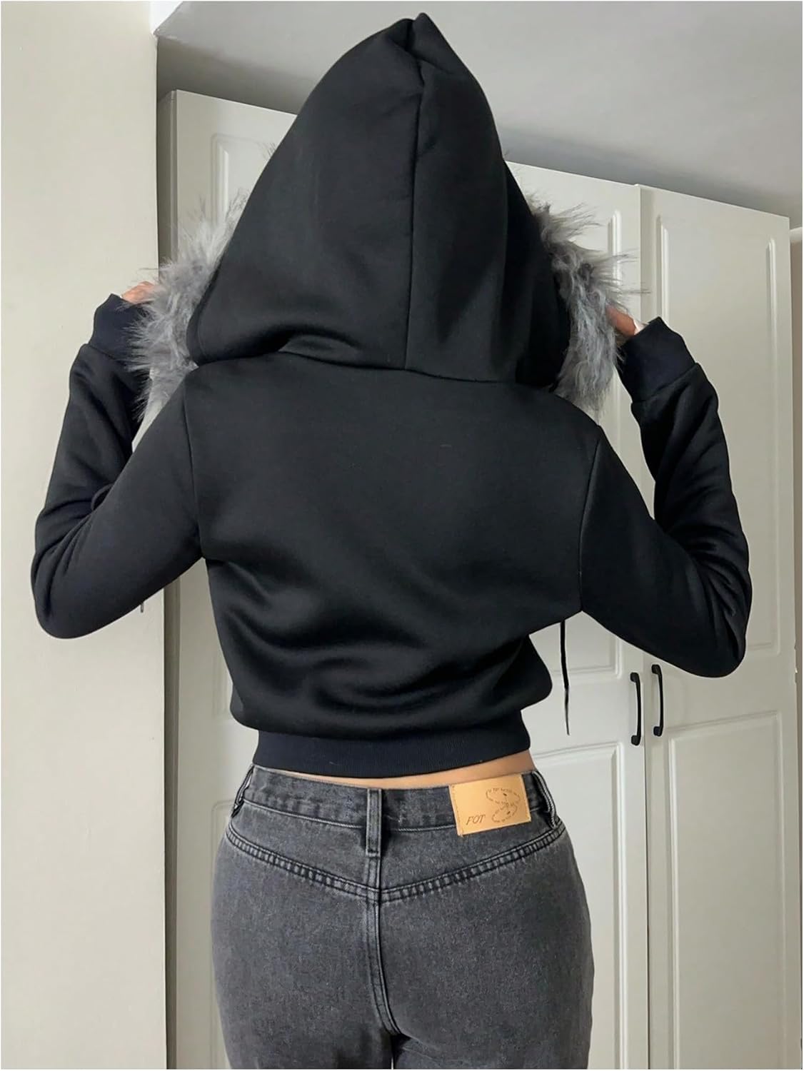 MakeMeChic Women's Fuzzy Hoodie Crop Tops Y2K Faux Fur Long Sleeve Zip Up Sweatshirt - Image 2