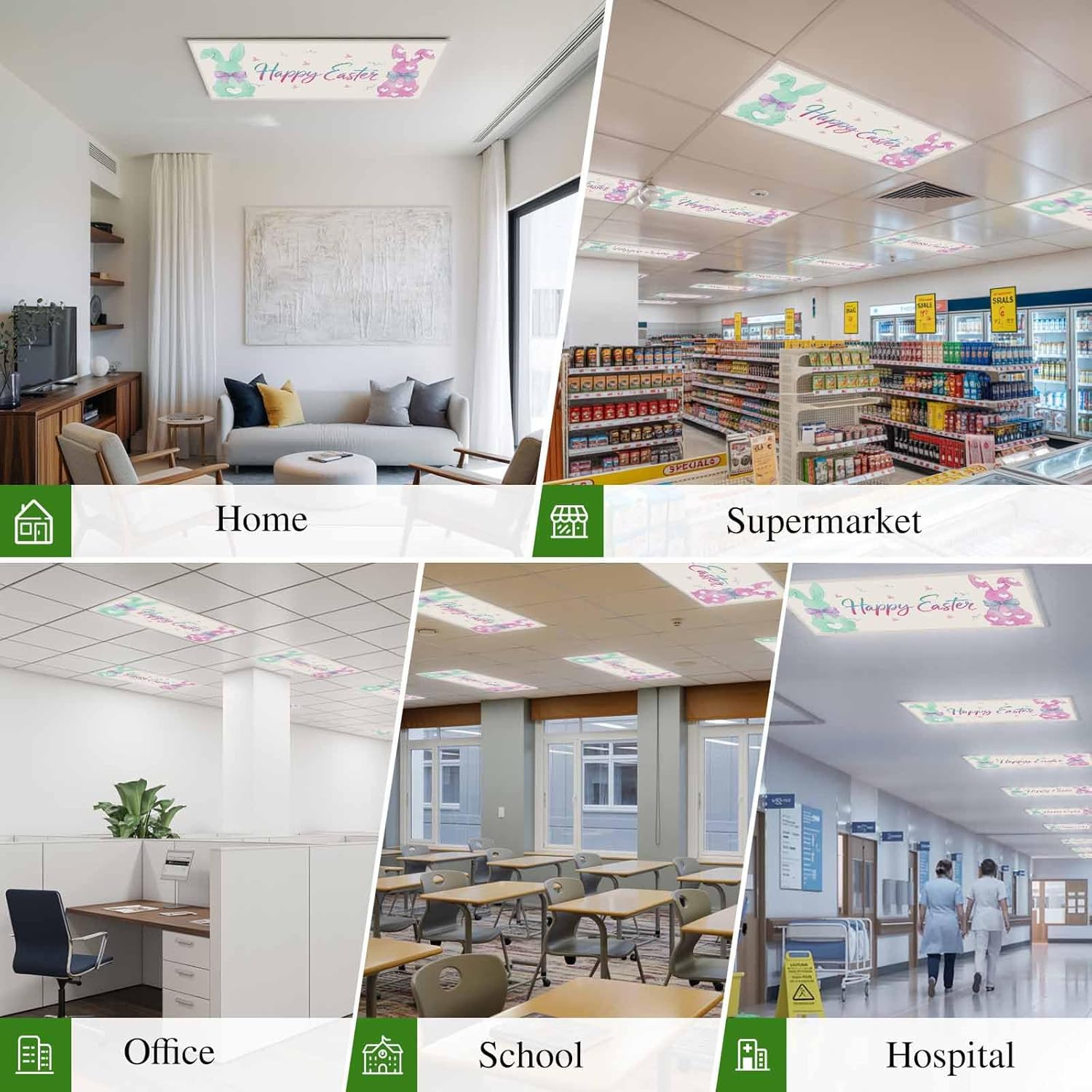 Happy Easter Fluorescent Light Covers for Ceiling Lights 4x2 feet,4 Pack Magnetic Light Filters for Classroom,Colorful Bunny Love Heart Rabbits Retro Pink Fluorescent Lamp Shade Panel for Office